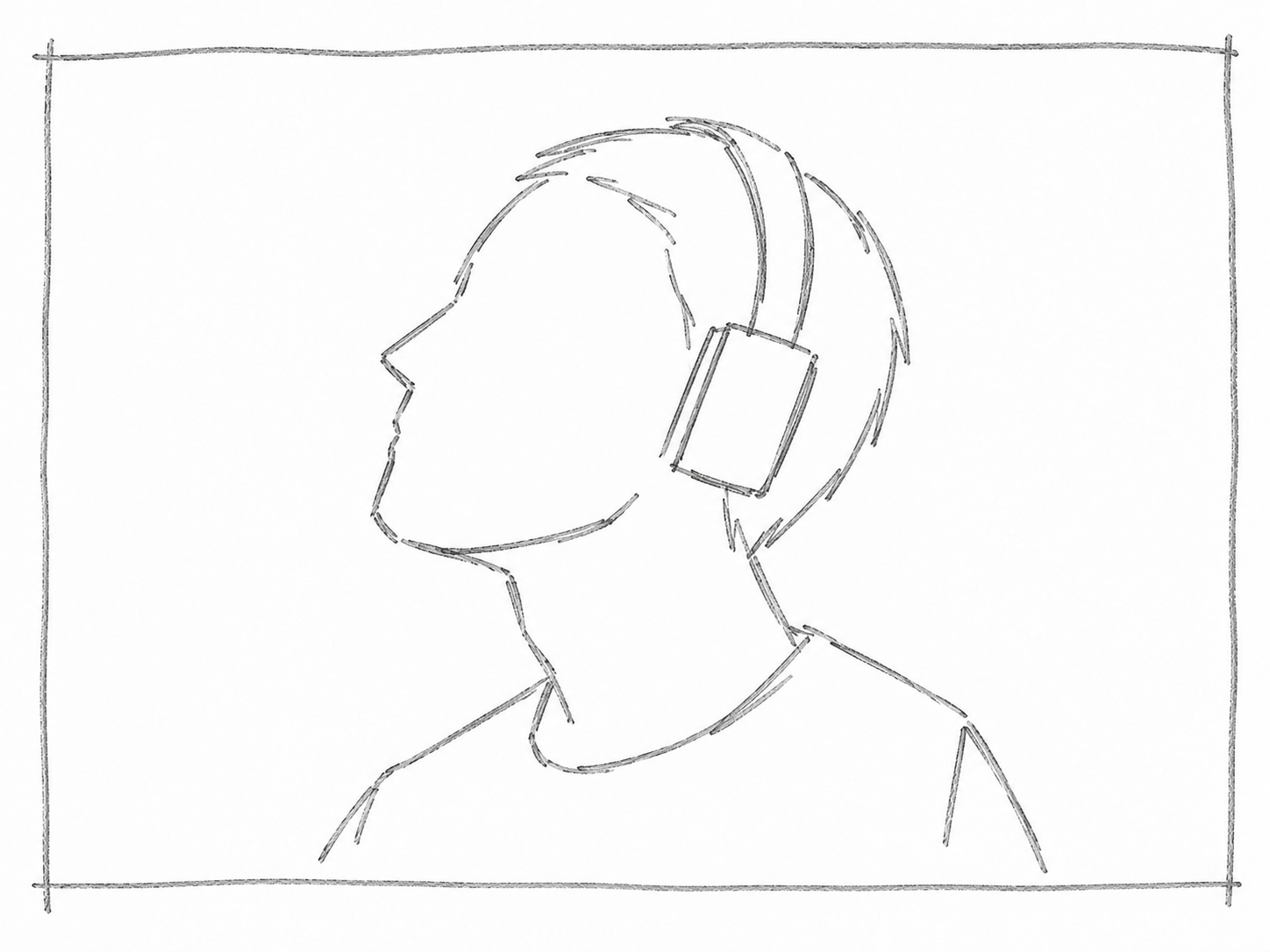 A listening portrait in profile, head tilted towards the sun